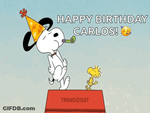 Snoopy Blowing Party Horn Happy Birthday Carlos GIF