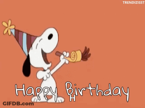 Snoopy Blowing Party Horn Happy Birthday GIF