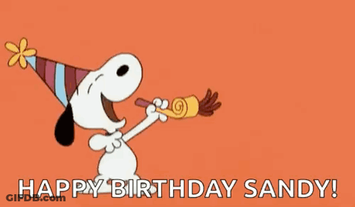 Snoopy Blowing Party Horn Happy Birthday Sandy GIF
