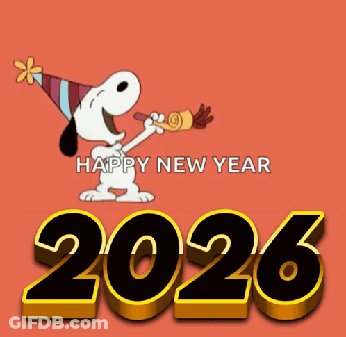 Snoopy Blowing Party Horn Happy New Year 2026 GIF