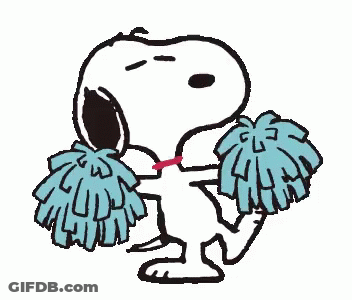 Snoopy Cheering With Blue Pom Poms GIF