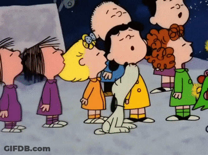 Snoopy Christmas Singing With Peanuts Family GIF