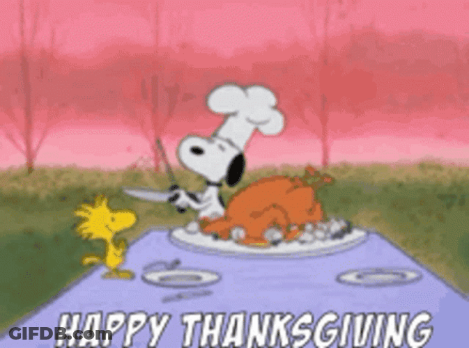 Snoopy Cutting Turkey Animated Thanksgiving GIF