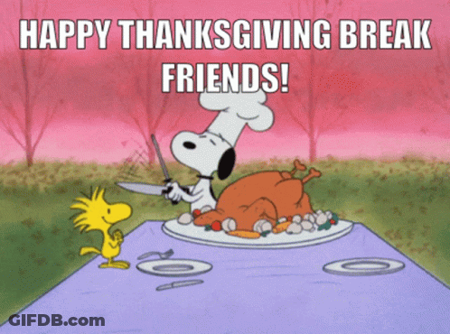 Snoopy Cutting Turkey Happy Thanksgiving Break Friends GIF