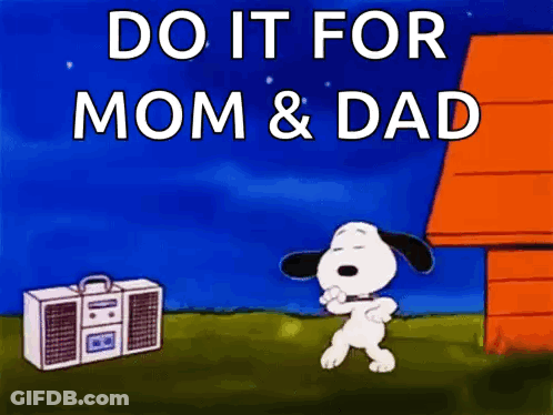 Snoopy Dancing In Front Of Boombox Saying Do It For Mom & Dad GIF