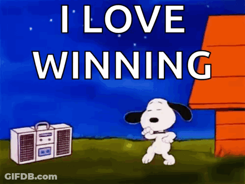 Snoopy Dancing In Front Of Boombox Saying I Love Winning GIF