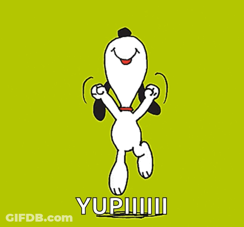 Snoopy Dancing On Green With Yupiii GIF