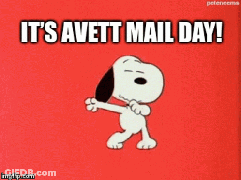Snoopy Dancing On Red It's Avett Mail Day GIF