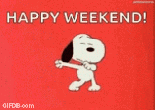 Snoopy Dancing Red Background Saying Happy Weekend GIF