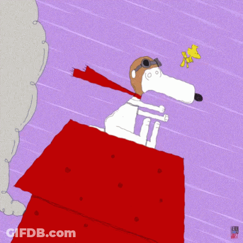 Snoopy Flying With Helmet And Scarf GIF