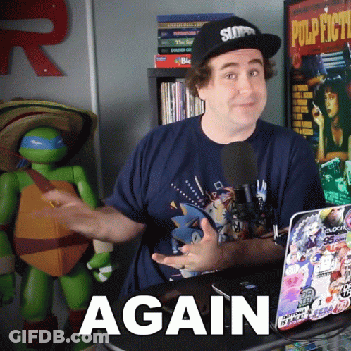 Snoopy Hat Man At Mic And Laptop Saying Again GIF
