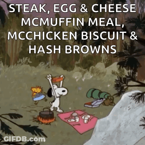 Snoopy Having Picnic With Words Steak Egg And Cheese GIF