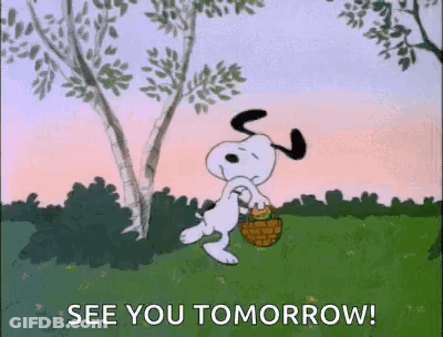Snoopy Holding Basket In Field Saying See You Tomorrow GIF