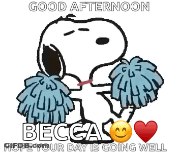 Snoopy Holding Blue Pom Poms Saying Good Afternoon Becca GIF