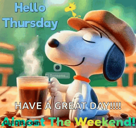Snoopy Holding Coffee Saying Have A Great Day GIF