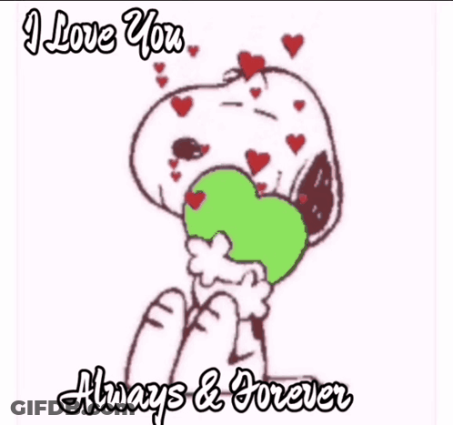 Snoopy Holding Green Heart I Love You GIF