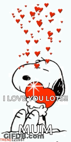 Snoopy Holding Heart In Mouth Saying I Love You Lots Mum GIF