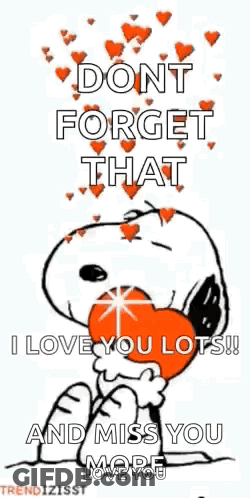 Snoopy Holding Heart Saying Don't Forget That I Love You Lots And Miss You More GIF