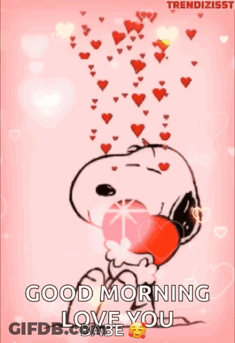 Snoopy Holding Heart Saying Good Morning Love You Babe GIF