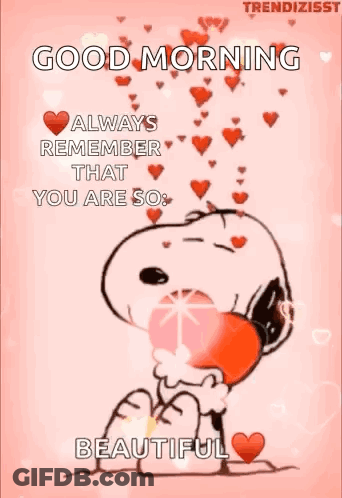 Snoopy Holding Heart Saying Good Morning You Are Beautiful GIF