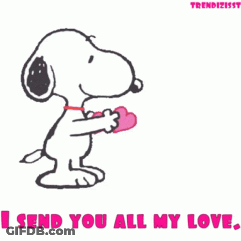Snoopy Holding Heart Saying I Send You All My Love GIF