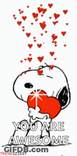 Snoopy Holding Heart Says You Are Awesome GIF