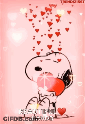 Snoopy Holding Heart With Hearts Coming Out Of Mouth GIF