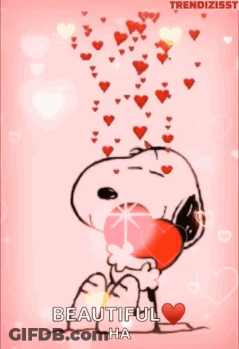 Snoopy Holding Heart With Hearts Coming Out Of Mouth GIF