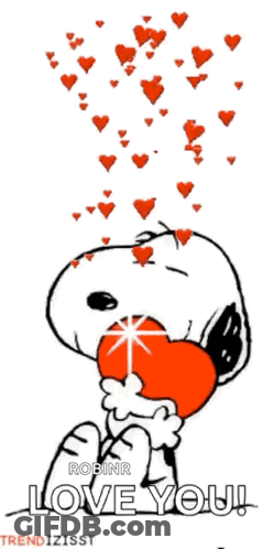 Snoopy Holding Heart With Hearts Falling GIF