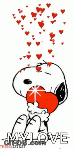 Snoopy Holding Heart With Hearts Falling Out GIF