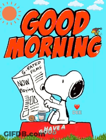 Snoopy Holding Newspaper Saying G-Rated Films Now Playing GIF