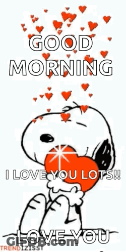 Snoopy Holding Red Heart In Mouth Saying Good Morning I Love You GIF