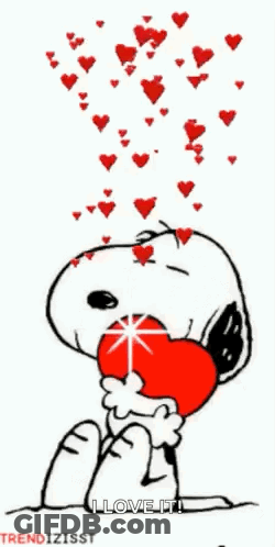Snoopy Holding Red Heart With Hearts Falling GIF