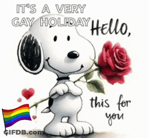 Snoopy Holding Red Rose And Rainbow Flag GIF