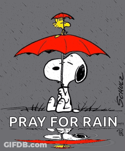 Snoopy Holding Red Umbrella Pray For Rain GIF