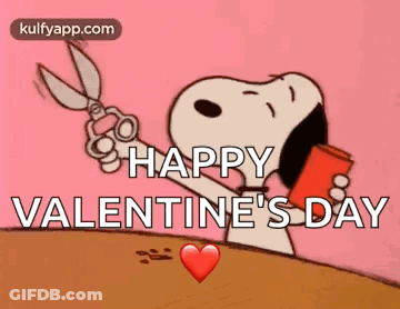 Snoopy Holding Scissors Saying Happy Valentine's Day GIF