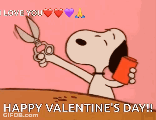 Snoopy Holding Scissors Saying Happy Valentine's Day GIF