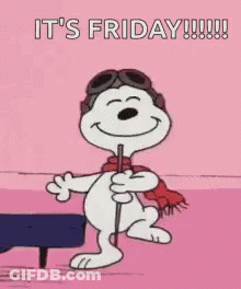 Snoopy Holding Stick Saying It's Friday GIF