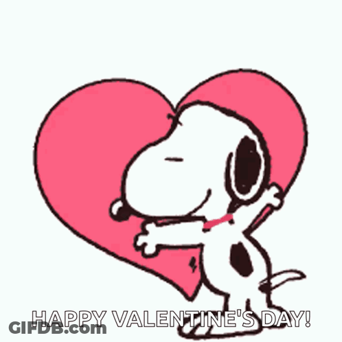Snoopy Hugging Heart Saying Happy Valentine's Day GIF