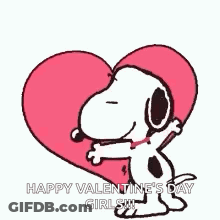 Snoopy Hugging Pink Heart GIF