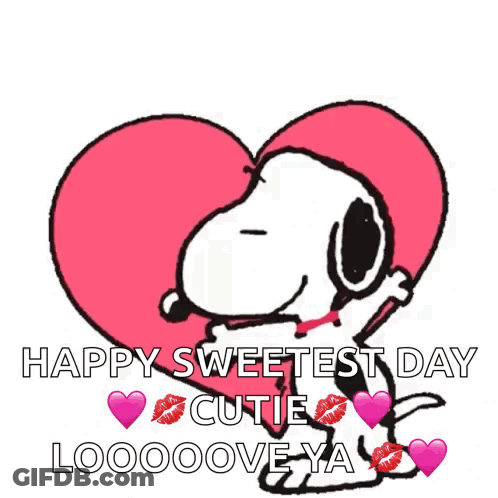 Snoopy Hugging Pink Heart Saying Happy Sweetest Day Cutie Looooove Ya GIF