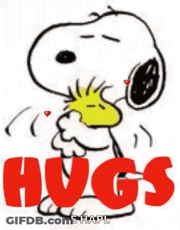 Snoopy Hugs Woodstock With Hearts And Hugs GIF