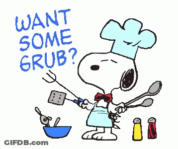 Snoopy In Chef Hat And Apron Holding Spatula And Spoon GIF