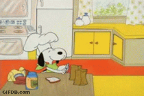 Snoopy In Chef Hat Holding Bread GIF
