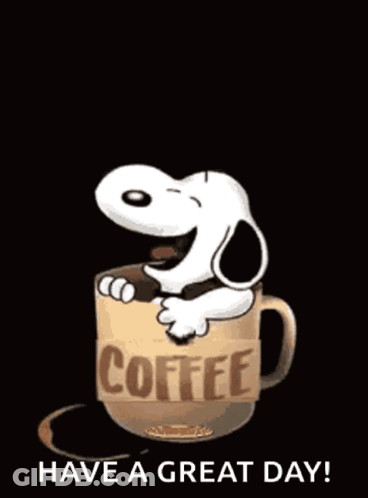 Snoopy In Coffee Cup Tuesday Begins GIF