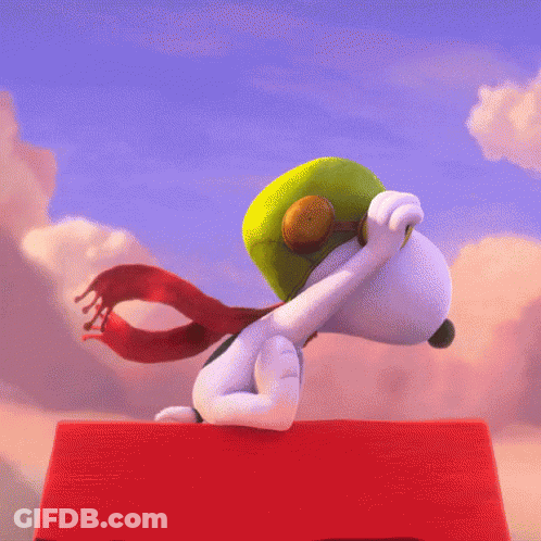 Snoopy In Green Hat And Scarf Jumping Out Of Red Box GIF