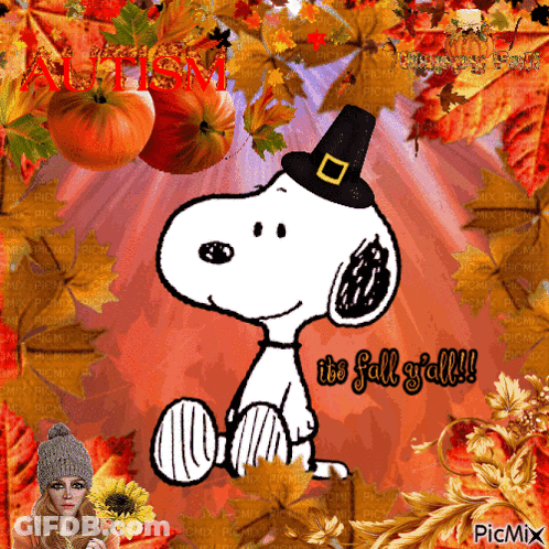 Snoopy In Pilgrim Hat Saying It's Fall Y'all GIF