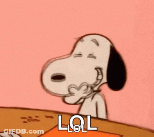 Snoopy Is Brushing His Teeth While Sitting At A Table With A Lol Sign . GIF