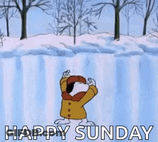 Snoopy Is Dancing In The Snow With The Words `` Happy Sunday '' Behind Him . GIF