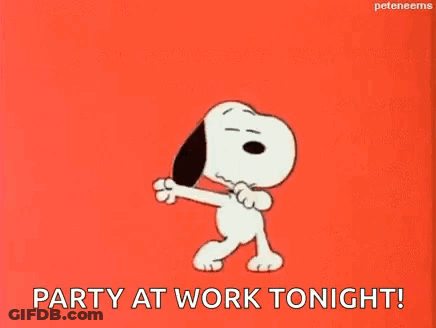 Snoopy Dancing Saying Party At Work Tonight GIF